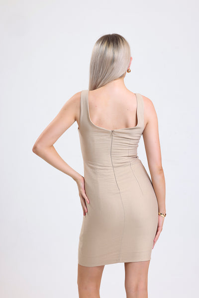 Cemine Women's Classic Beige Bodycon Midi Dress