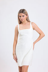 Cemine Women's Classic Ivory A-Line Mini Dress with Square Neckline