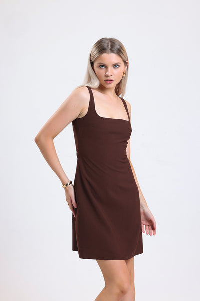 Cemine Women's Elegant Chocolate Brown A-line Dress