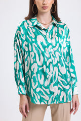 Cemine Women's Chic Teal Splash Print Button-Down Blouse