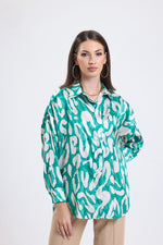 Cemine Women's Chic Teal Splash Print Button-Down Blouse