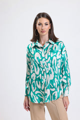 Cemine Women's Chic Teal Splash Print Button-Down Blouse