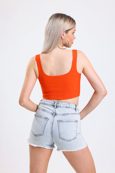 Cemine Women's Vibrant Orange Crop Top with Front Zipper