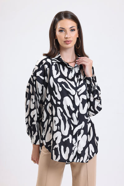 Cemine Women's Monochrome Abstract Print Button-Up Shirt