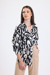 Cemine Women's Monochrome Abstract Print Button-Up Shirt