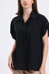 Cemine Women's Elegant Black Short-Sleeve Blouse