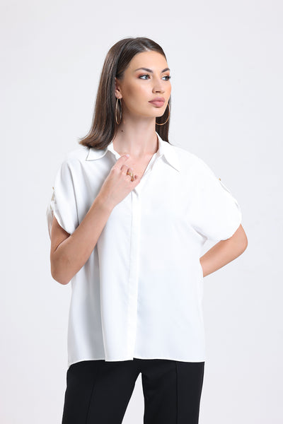 Cemine Women's Elegant White Silky Polyester Blouse