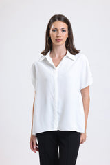 Cemine Women's Elegant White Silky Polyester Blouse