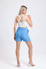 Cemine Women's Sky Blue Linen-Texture Viscon Shorts