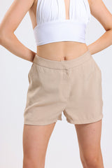 Cemine Women's Classic Beige Modal Blend Tailored Shorts