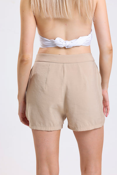 Cemine Women's Classic Beige Modal Blend Tailored Shorts