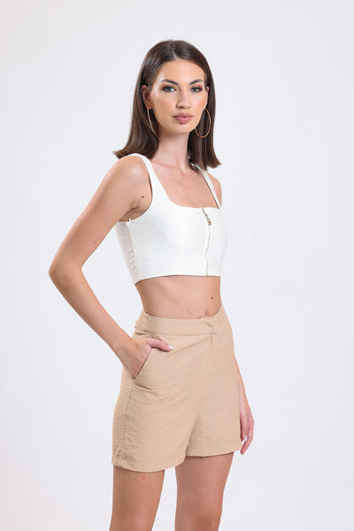 Cemine Women's Beige Tailored Viscon Shorts