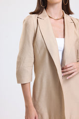 Cemine Women's Elegant Beige Viscon Blend Open-Front Blazer