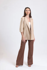 Cemine Women's Elegant Beige Viscon Blend Open-Front Blazer