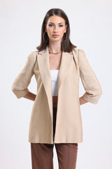 Cemine Women's Elegant Beige Viscon Blend Open-Front Blazer