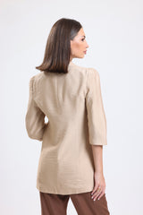 Cemine Women's Elegant Beige Viscon Blend Open-Front Blazer