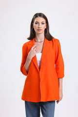 Cemine Vivid Tangerine Tailored Blazer with Rolled Sleeves