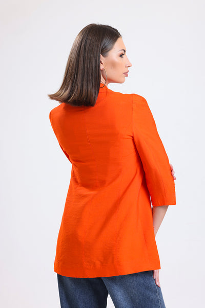 Cemine Vivid Tangerine Tailored Blazer with Rolled Sleeves