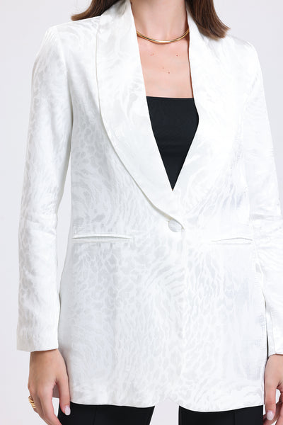 Cemine Women's Elegance White Jacquard Single Button Blazer