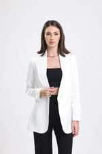 Cemine Women's Elegance White Jacquard Single Button Blazer