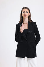 Cemine Women's Elegant Textured Black Jacquard Blazer