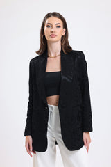 Cemine Women's Elegant Textured Black Jacquard Blazer