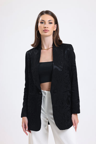 Cemine Women's Elegant Textured Black Jacquard Blazer