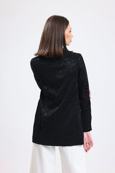 Cemine Women's Elegant Textured Black Jacquard Blazer