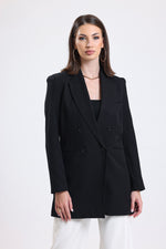 Cemine Women's Tailored Double-Breasted Black Blazer