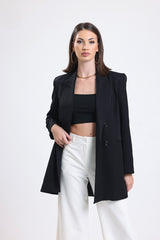 Cemine Women's Tailored Double-Breasted Black Blazer