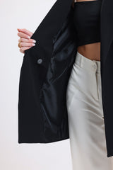 Cemine Women's Tailored Double-Breasted Black Blazer