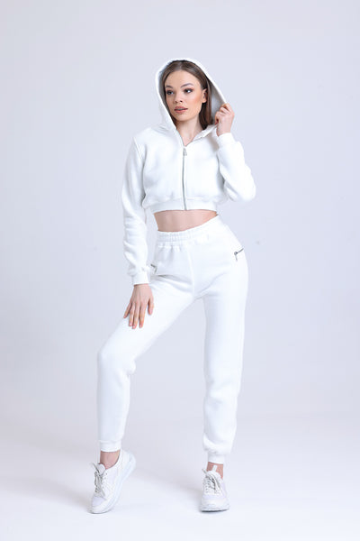 Cemine Women's White Crop Top and Jogger Set for Women