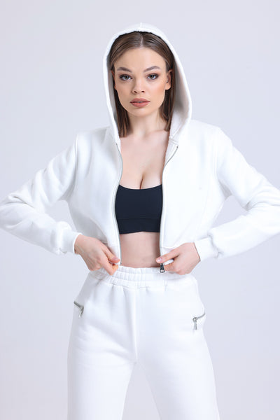 Cemine Women's White Crop Top and Jogger Set for Women