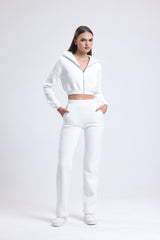 Cemine Women's Chic White Cropped Hoodie and Jogger Set