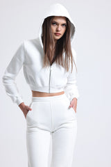 Cemine Women's Chic White Cropped Hoodie and Jogger Set