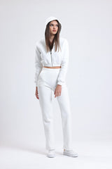 Cemine Women's Chic White Cropped Hoodie and Jogger Set