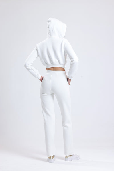 Cemine Women's Chic White Cropped Hoodie and Jogger Set