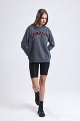 Cemine Women's Camp Life Embroidered Daily Sweatshirt in Charcoal