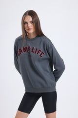 Cemine Women's Camp Life Embroidered Daily Sweatshirt in Charcoal