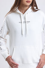 Cemine Women's White Cotton-Polyester Hoodie with Minimalist Text Design