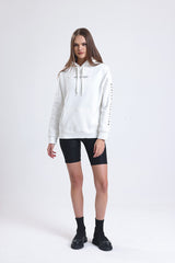 Cemine Women's White Cotton-Polyester Hoodie with Minimalist Text Design