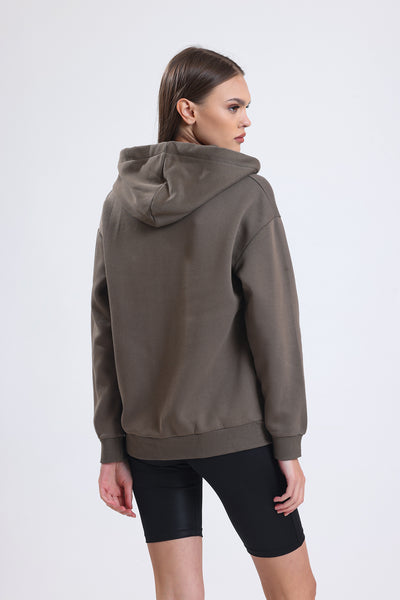 Cemine Women's Casual Zip-Up Cotton Hoodie in Taupe