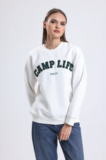 Cemine Women's Adventure-Ready 'CAMP LIFE' Cotton Sweatshirt White