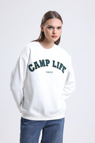 Cemine Women's Adventure-Ready 'CAMP LIFE' Cotton Sweatshirt White