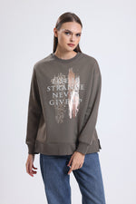 Cemine Women's Olive 'Life is Strange Never Give Up' Graphic Sweatshirt