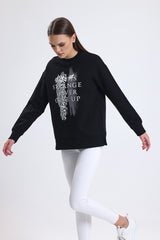 Cemine Women's 'Life is Strange Never Give Up' Motivational Black Sweatshirt