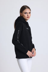 Cemine Women's Black Cotton-Polyester Hoodie with Minimalist Text Design