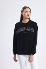 Cemine Women's Adventure-Ready 'CAMP LIFE' Cotton Sweatshirt Black