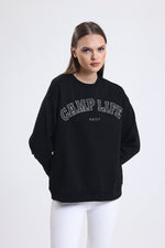 Cemine Women's Adventure-Ready 'CAMP LIFE' Cotton Sweatshirt Black