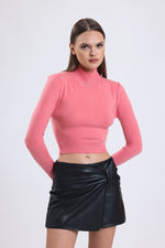 Cemine Women's Coral Pink Turtleneck Crop Sweater